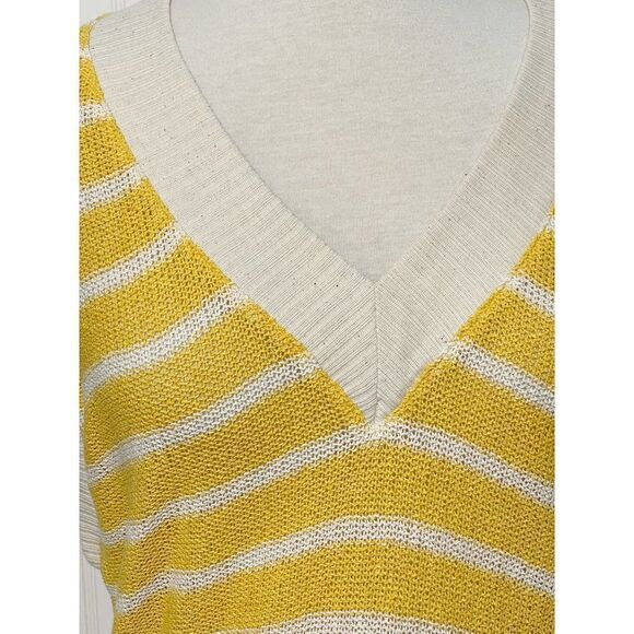 Zara Oversized Striped Knit V-Neck‎ Sweater Vest Sleeveless Yellow White Small - Picture 4 of 12